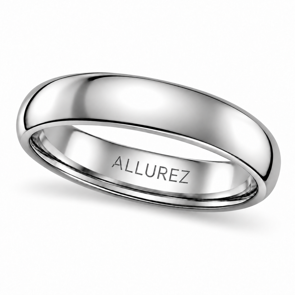 Domed Tungsten Carbide Wedding Band (4mm) - angled product view on white