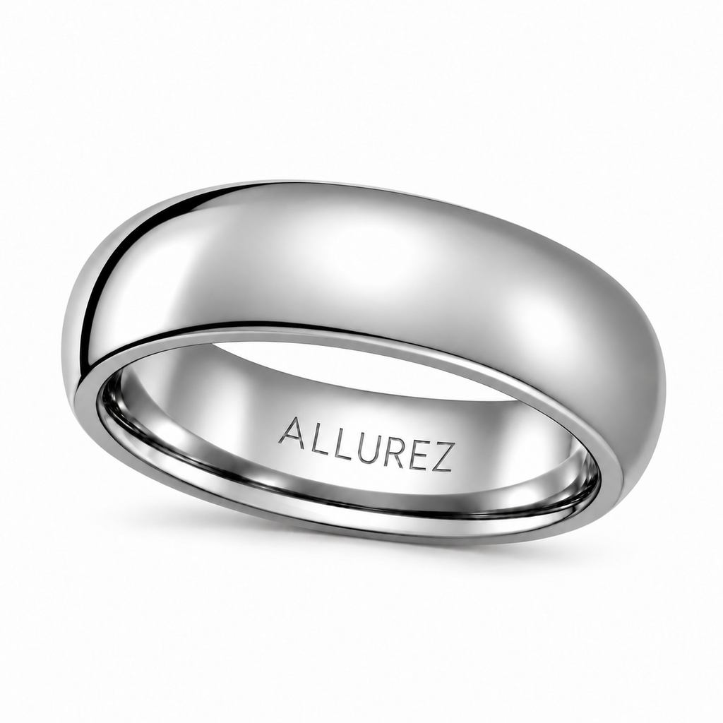 Domed Tungsten Carbide Wedding Band (8mm) - angled product view on white