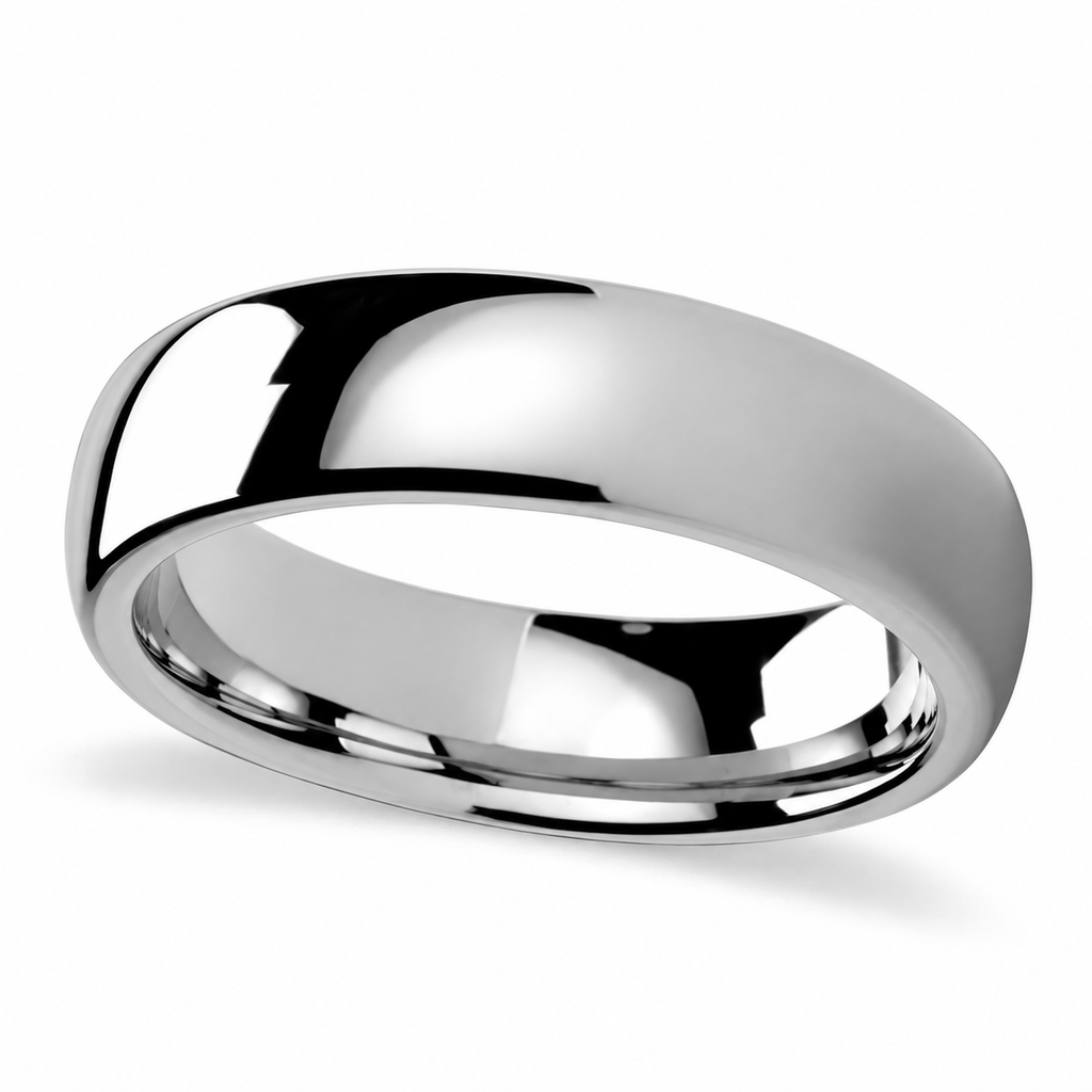Domed Tungsten Carbide Wedding Band (6mm) — Angled product view on white