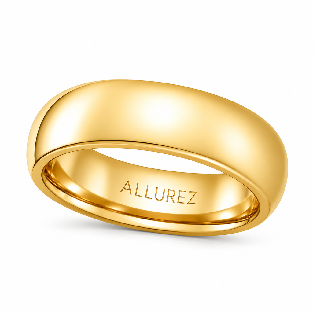 Domed Gold Tungsten Wedding Band (8mm) — Angled product view on white