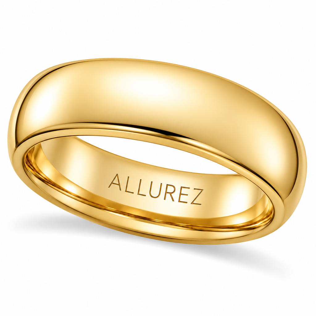 Domed Gold Tungsten Wedding Band (6mm) — Angled product view on white