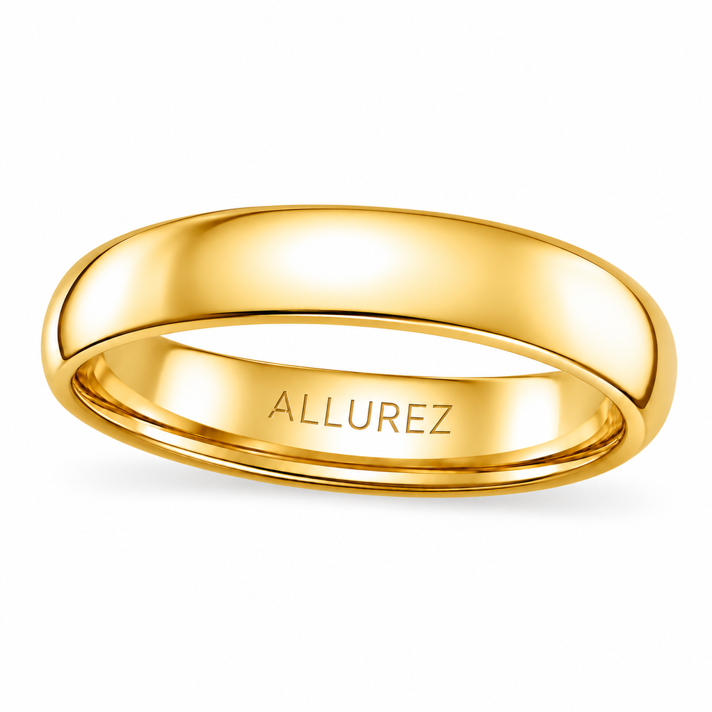 Domed Gold Tungsten Wedding Band (4mm) — Angled product view on white