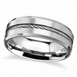 Steel Wire Cable Inlay & Beveled Edges Tungsten Wedding Band (8mm)