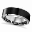 Beveled Brush Black Ceramic Center Tungsten Carbide Wedding Band (8mm)