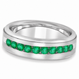 Men's Channel Set Emerald Ring Wedding Band 14k White Gold (0.25ct)