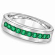 Men's Channel Set Emerald Ring Wedding Band 18k White Gold (0.25ct)