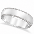 Men's Wedding Band Dome Comfort-Fit Milgrain 14k White Gold (6 mm)