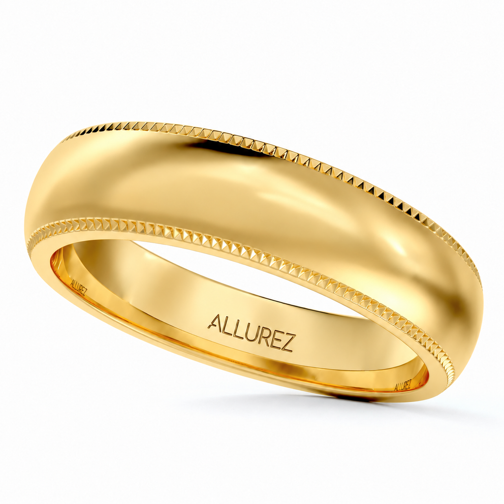 5mm 18k Yellow Gold milgrain dome comfort-fit wedding band
