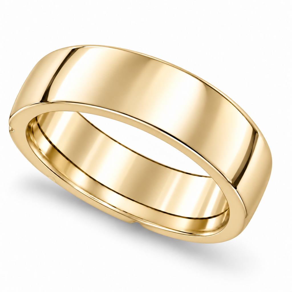 UB116 7mm 14k yellow gold low-dome comfort-fit wedding band hero with natural shadow