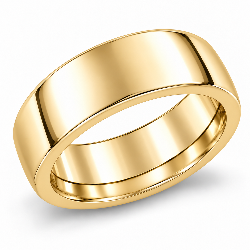 UB116 7mm 14k yellow gold low-dome comfort-fit wedding band interior view with natural shadow