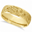 Hand-Engraved Flower Wedding Ring Wide Band 18k Yellow Gold (7mm)