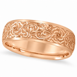 Hand-Engraved Flower Wedding Ring Wide Band 18k Rose Gold (7mm)