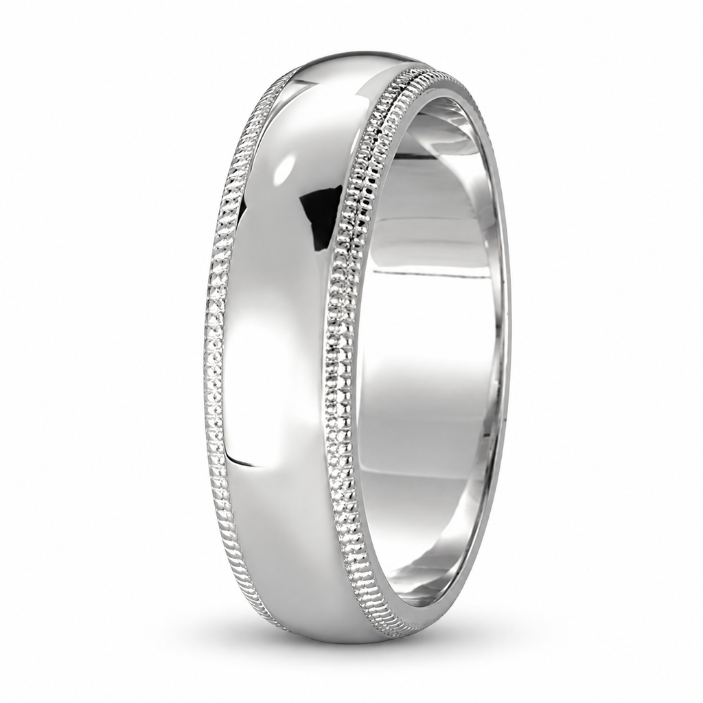 UB12 5mm 950 palladium domed milgrain wedding band - standing alt