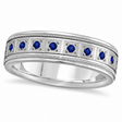 Blue Sapphire Ring for Men Wedding Band 14k White Gold (0.80ct)