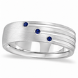 Mens Shooting Star Blue Sapphire Wedding Ring Band 14k White Gold (0.15ct)