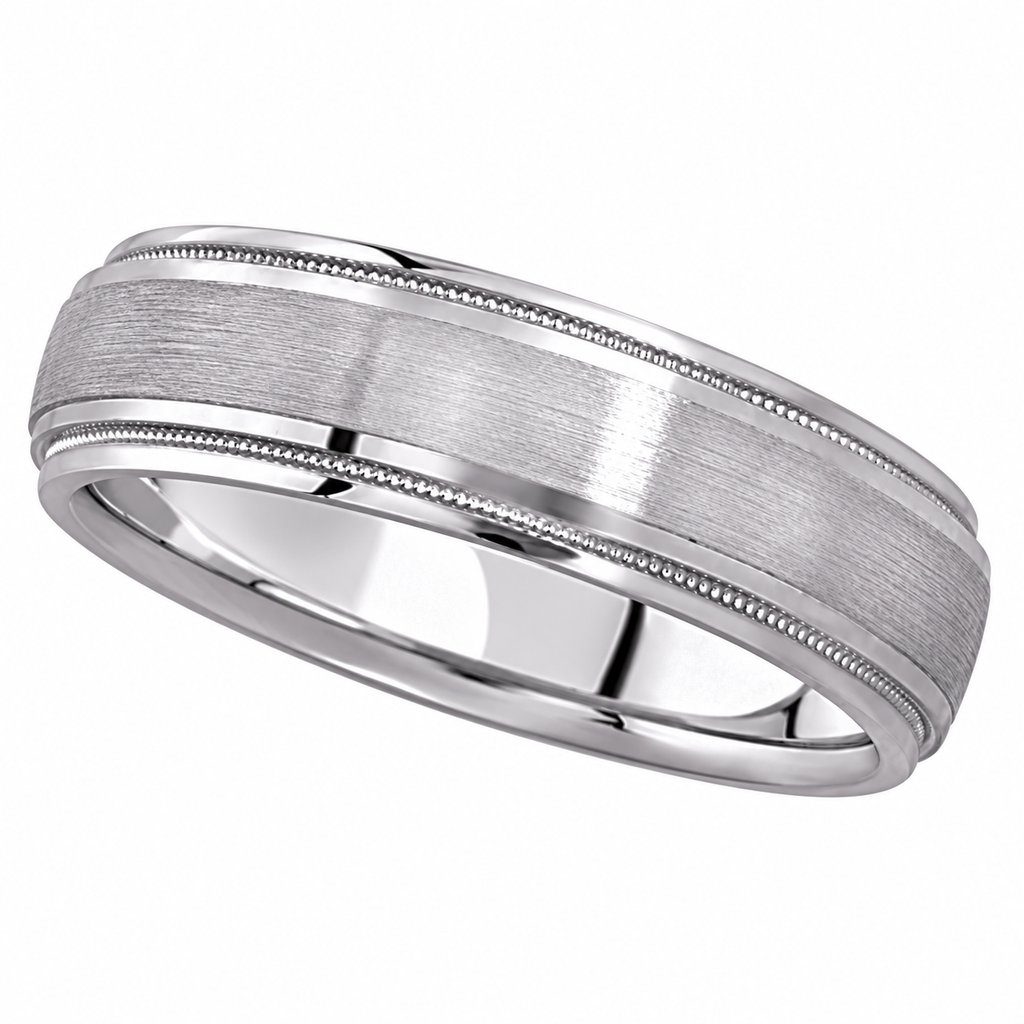 Carved Wedding Band in Palladium For Men (5mm) - Angled product view on white