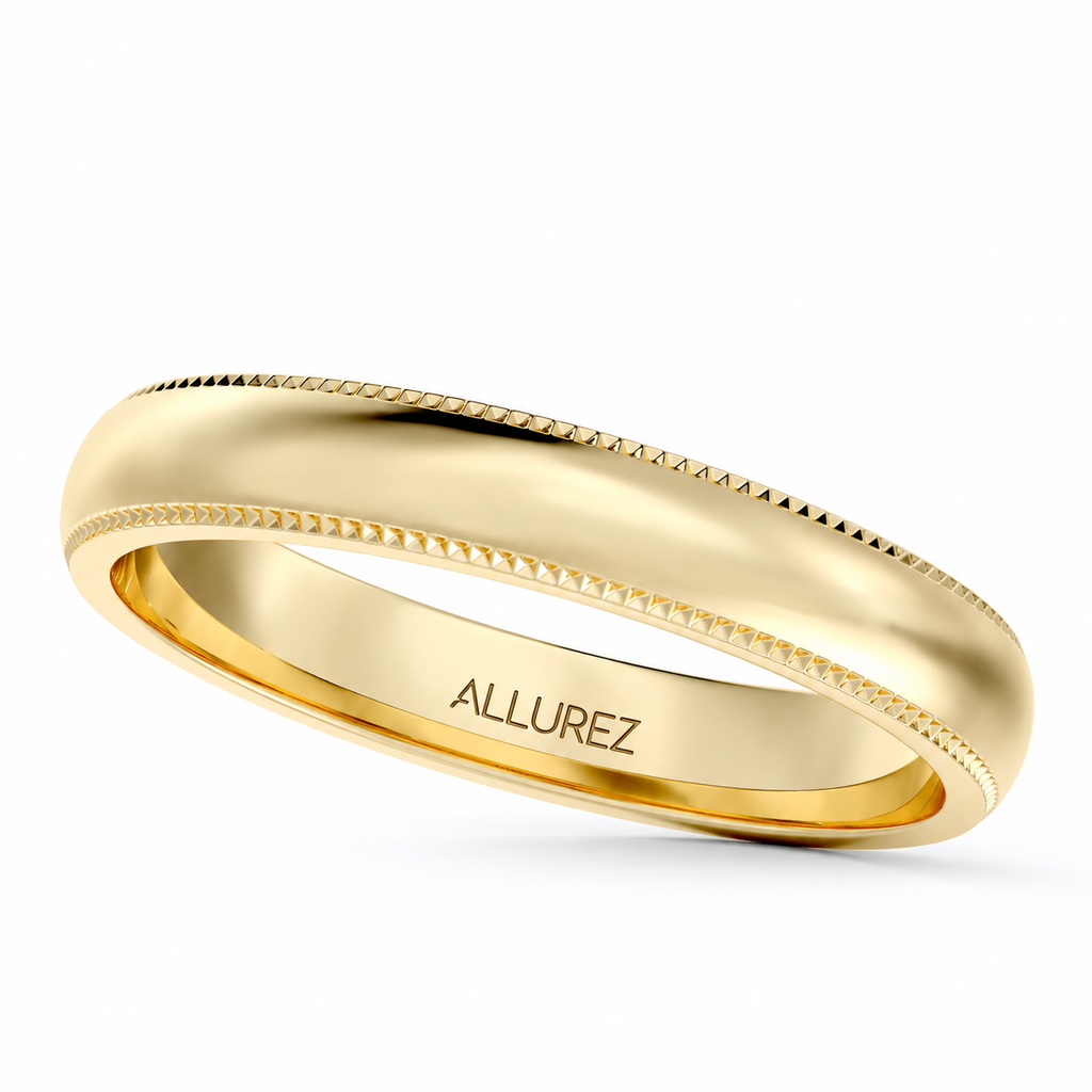 3mm 14k yellow gold milgrain dome comfort-fit wedding band