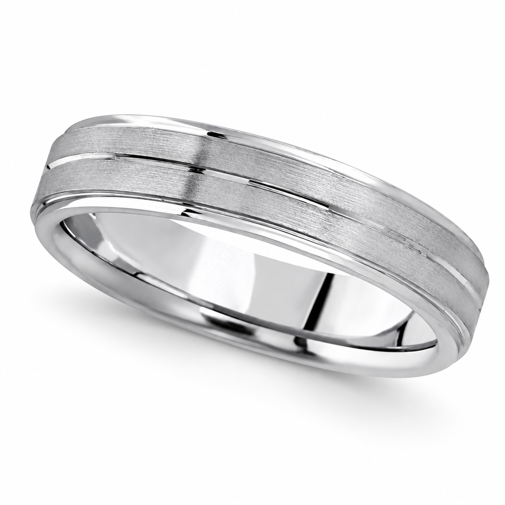 Carved Wedding Band in Palladium For Men (5mm) — Angled product view on white