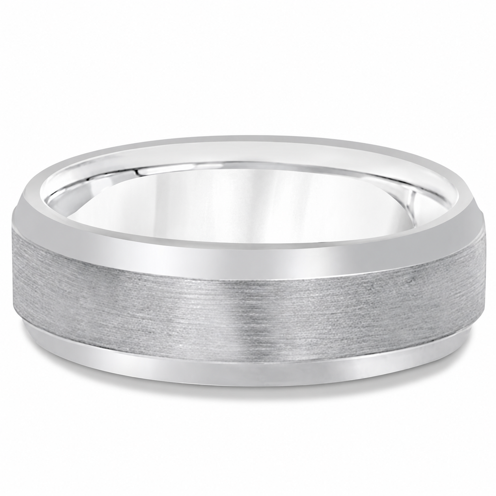 Comfort-Fit Carved Wedding Band in 14k White Gold (7mm) — Front alternative view, legacy logo removed
