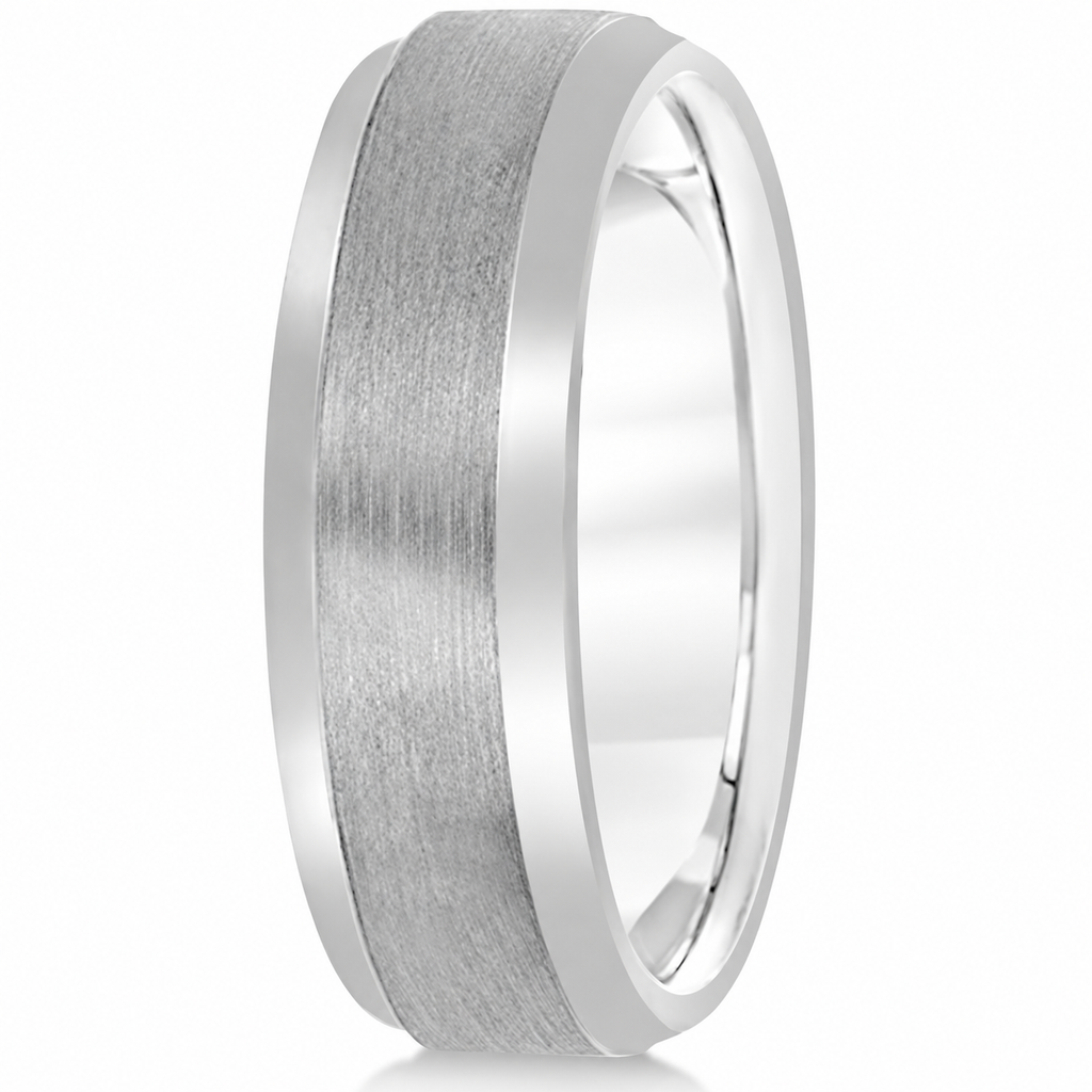 Comfort-Fit Carved Wedding Band in 14k White Gold (7mm) — Side alternative view, legacy logo removed