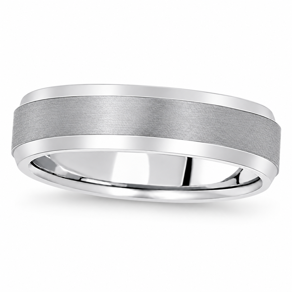 Comfort-Fit Carved Wedding Band in Palladium for Men (6mm) - hero
