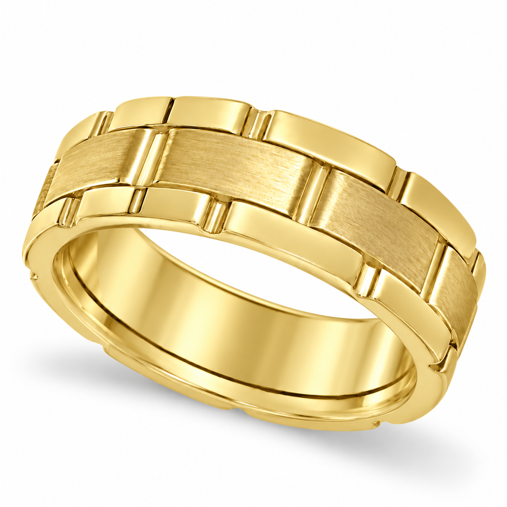 UB194 14k yellow gold 8.5mm segmented wedding band, reverse interior view