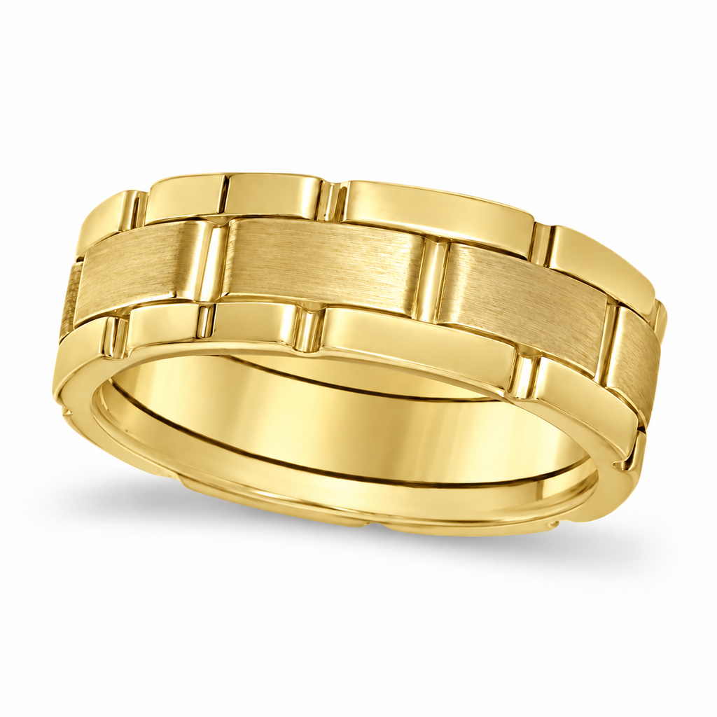 UB194 14k yellow gold 8.5mm segmented wedding band, front view