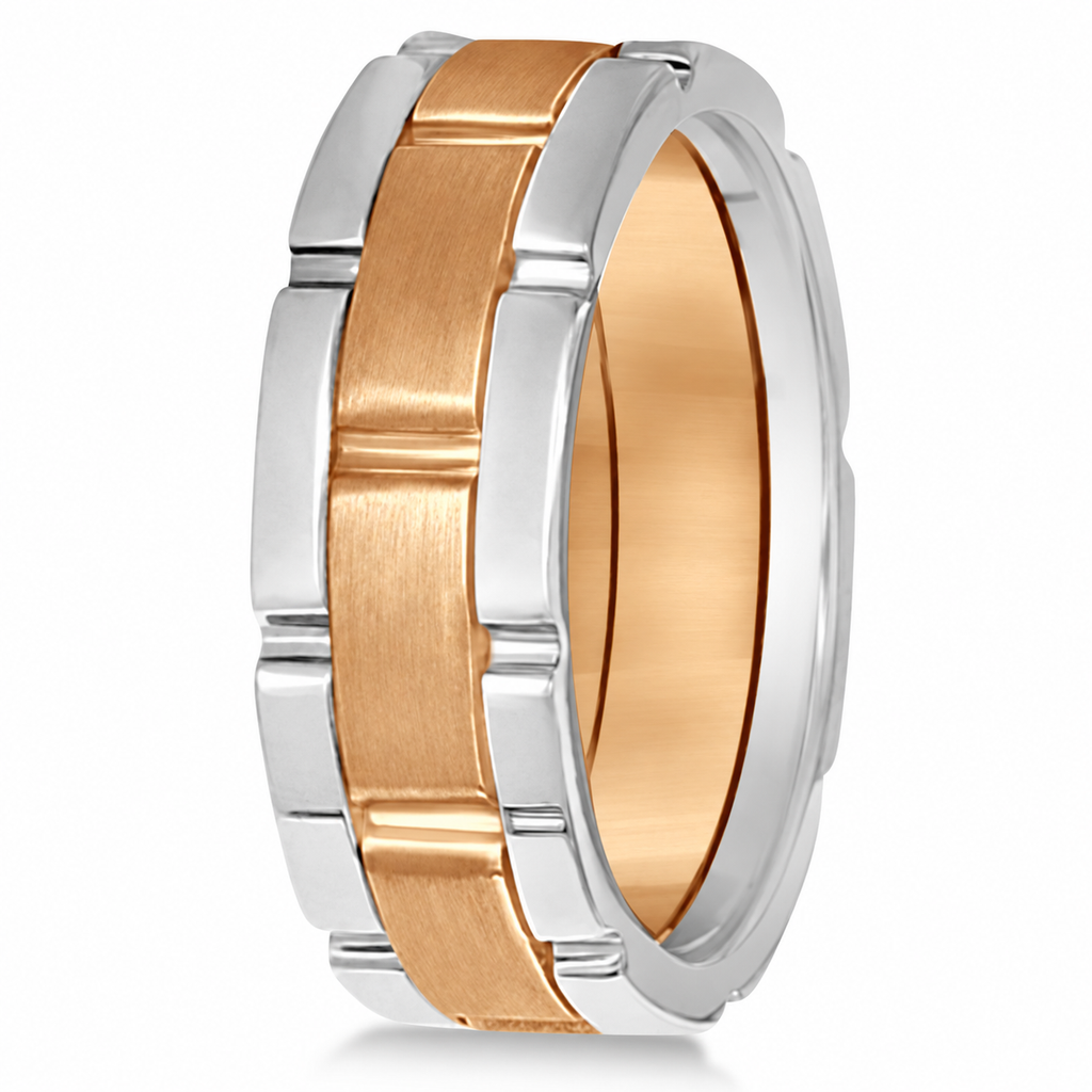 Comfort-Fit Two-Tone Wedding Band (8.5mm) — Upright product view, legacy logo removed