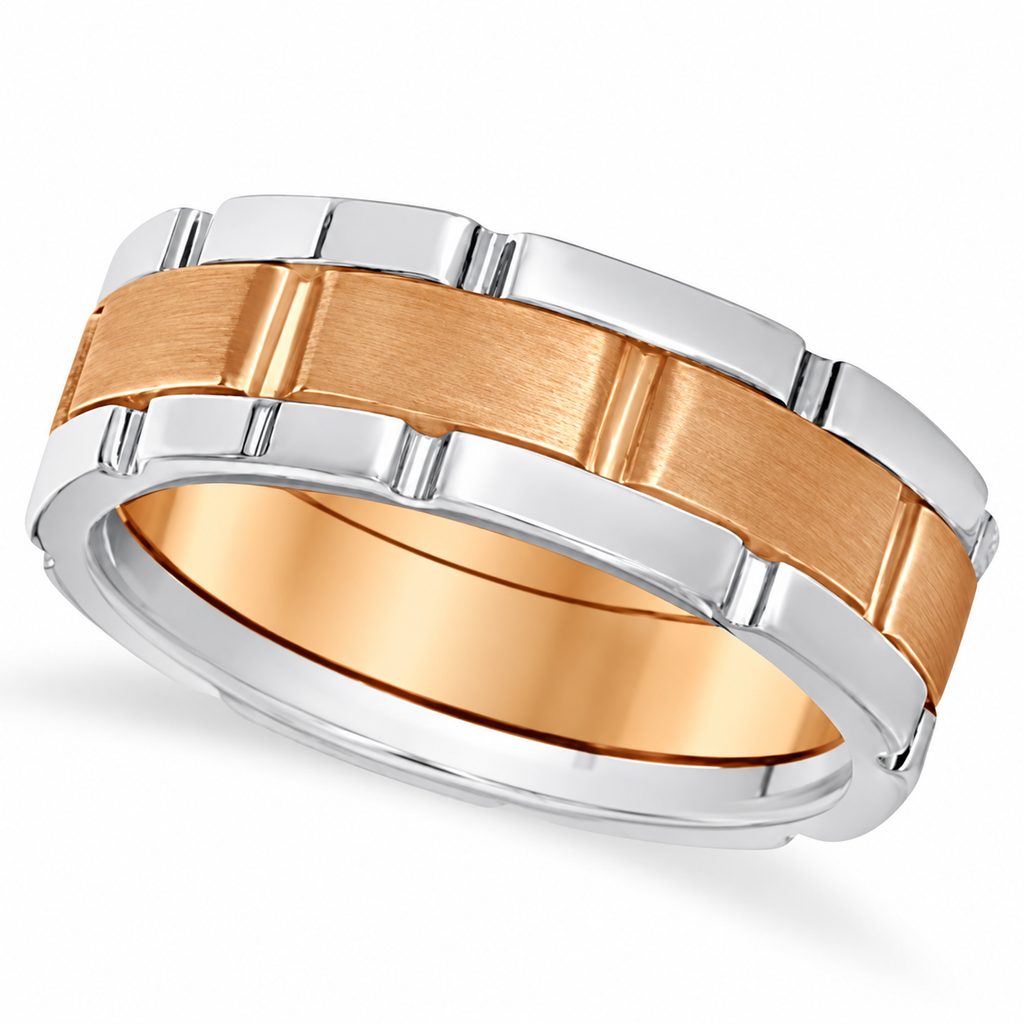 Comfort-Fit Two-Tone Wedding Band (8.5mm) — Angled product view on white