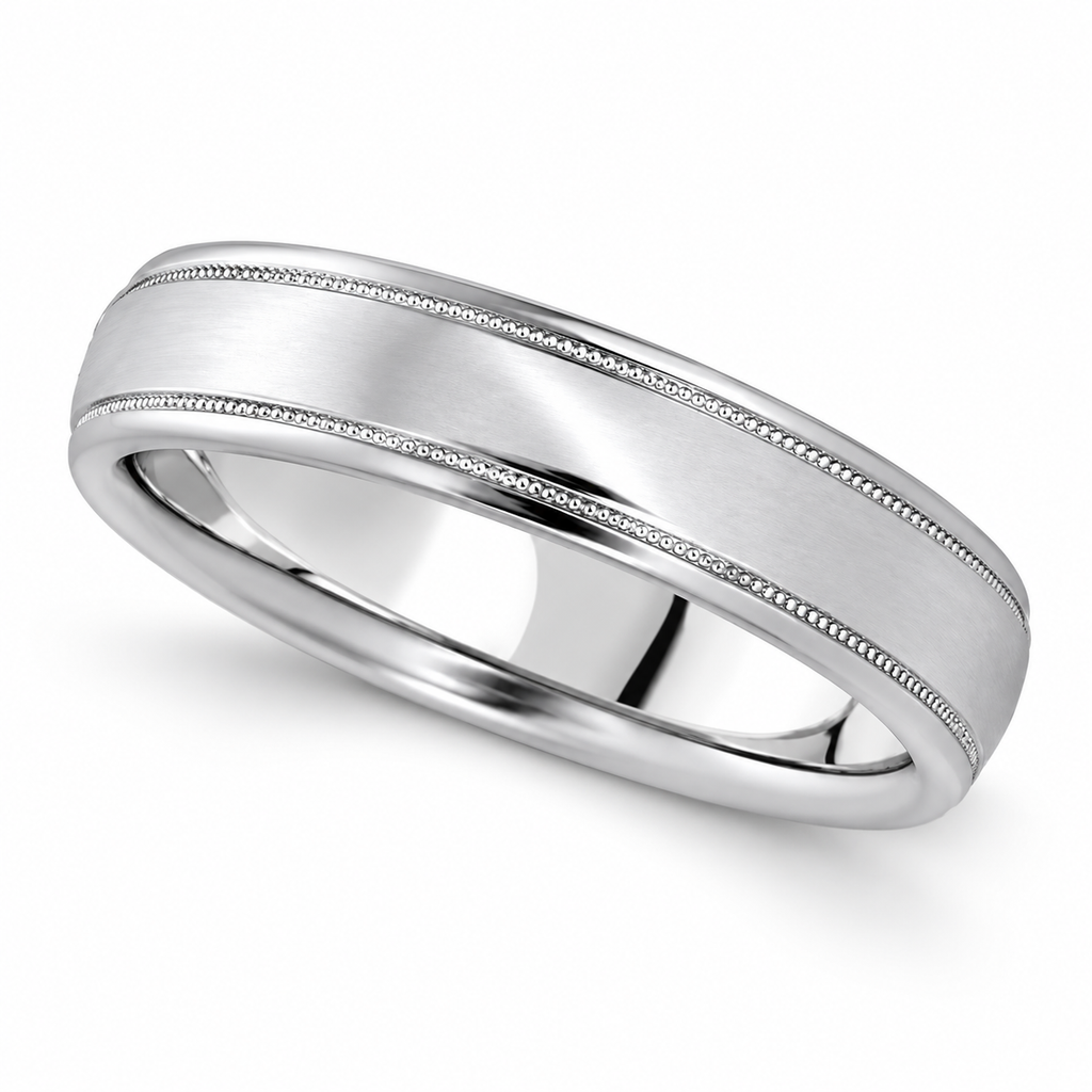 5mm 14k white gold carved wedding band product hero