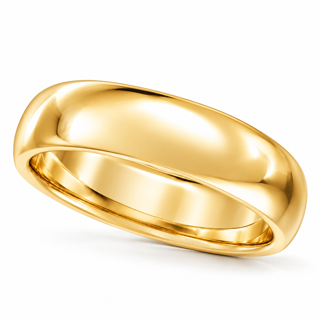 Dome Comfort Fit Wedding Ring Band 14k Yellow Gold (6mm) — angled product view on white