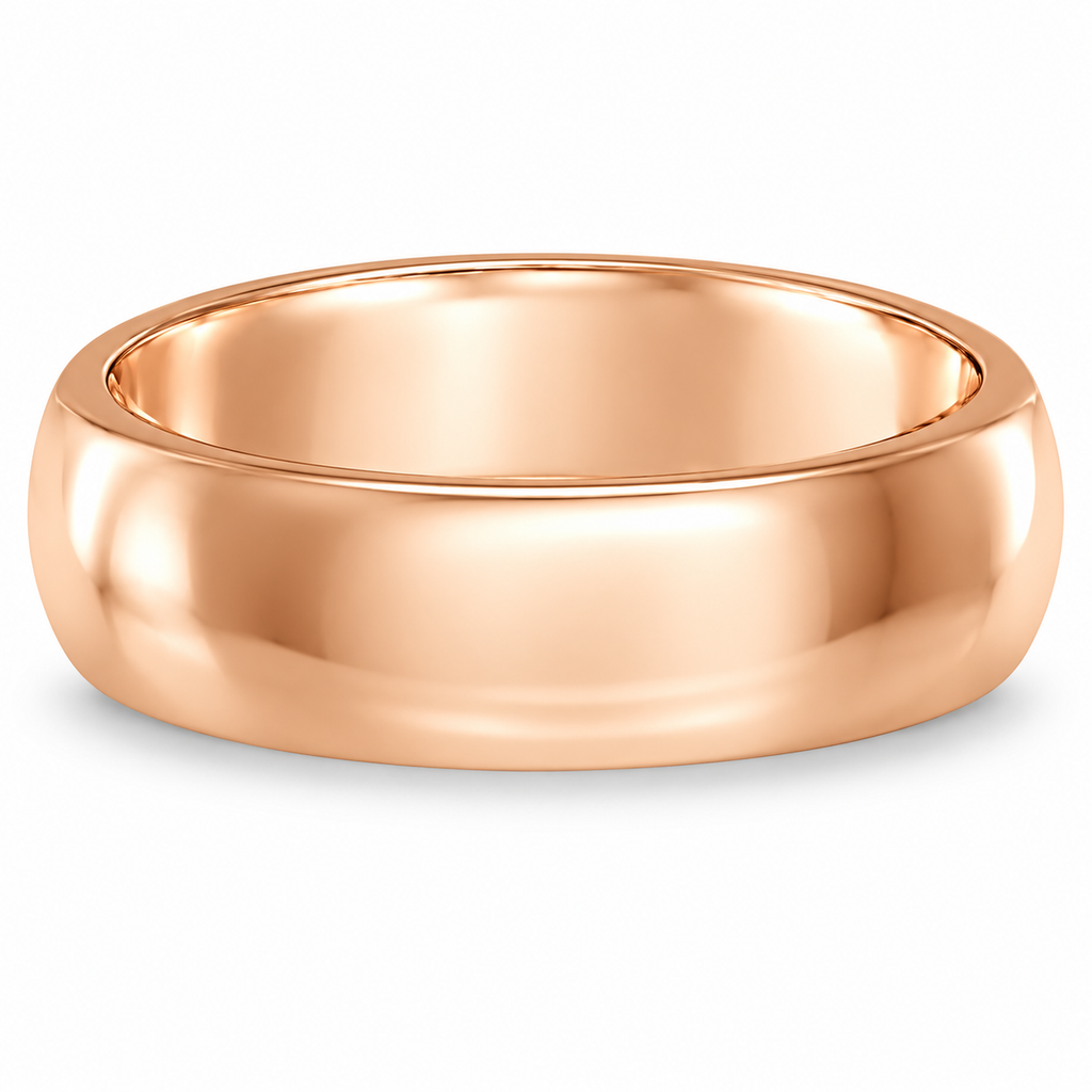 6mm 14k rose gold dome comfort-fit wedding band - level front alternative with natural shadow