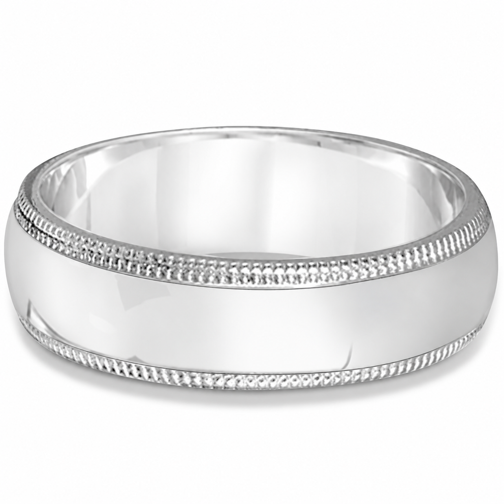 Men's Wedding Band Dome Comfort-Fit Milgrain 18k White Gold (6 mm) — alternative
