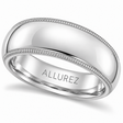 Men's Wedding Band Dome Comfort-Fit Milgrain 18k White Gold (6 mm)