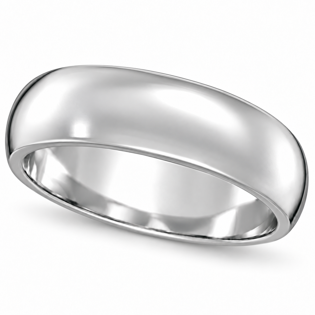 Dome Comfort Fit Wedding Ring Band Palladium (6mm) — angled product view on white