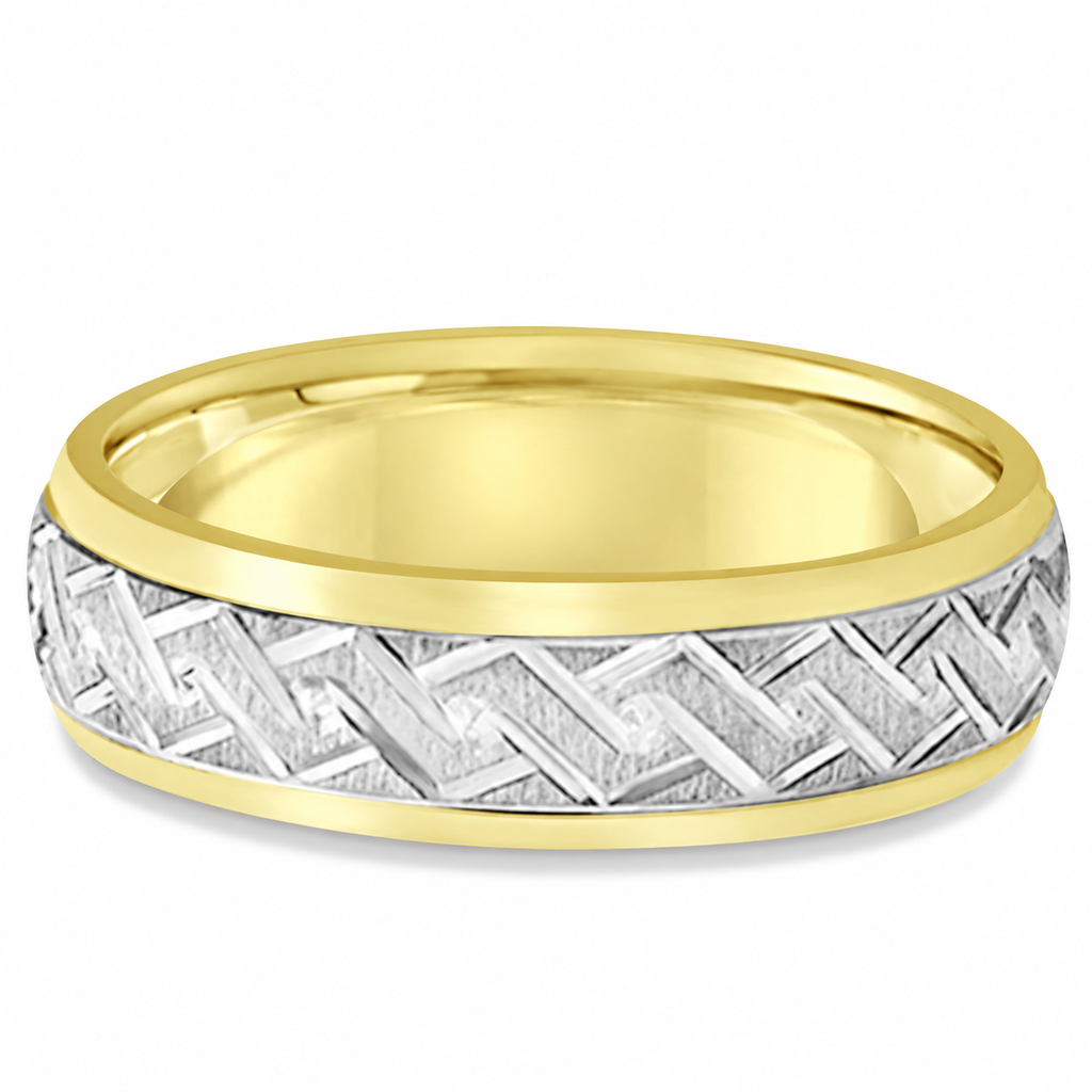 Men's Carved 14k Two-Tone Wedding Band (5mm) - alt1