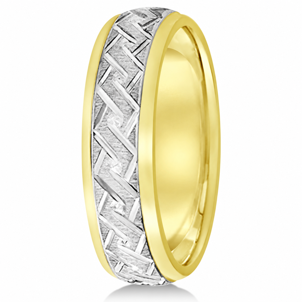 Men's Carved 14k Two-Tone Wedding Band (5mm) - alt2