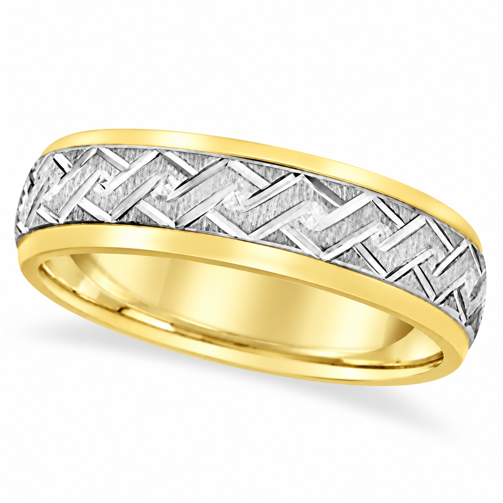 Men's Carved 14k Two-Tone Wedding Band (5mm) - hero