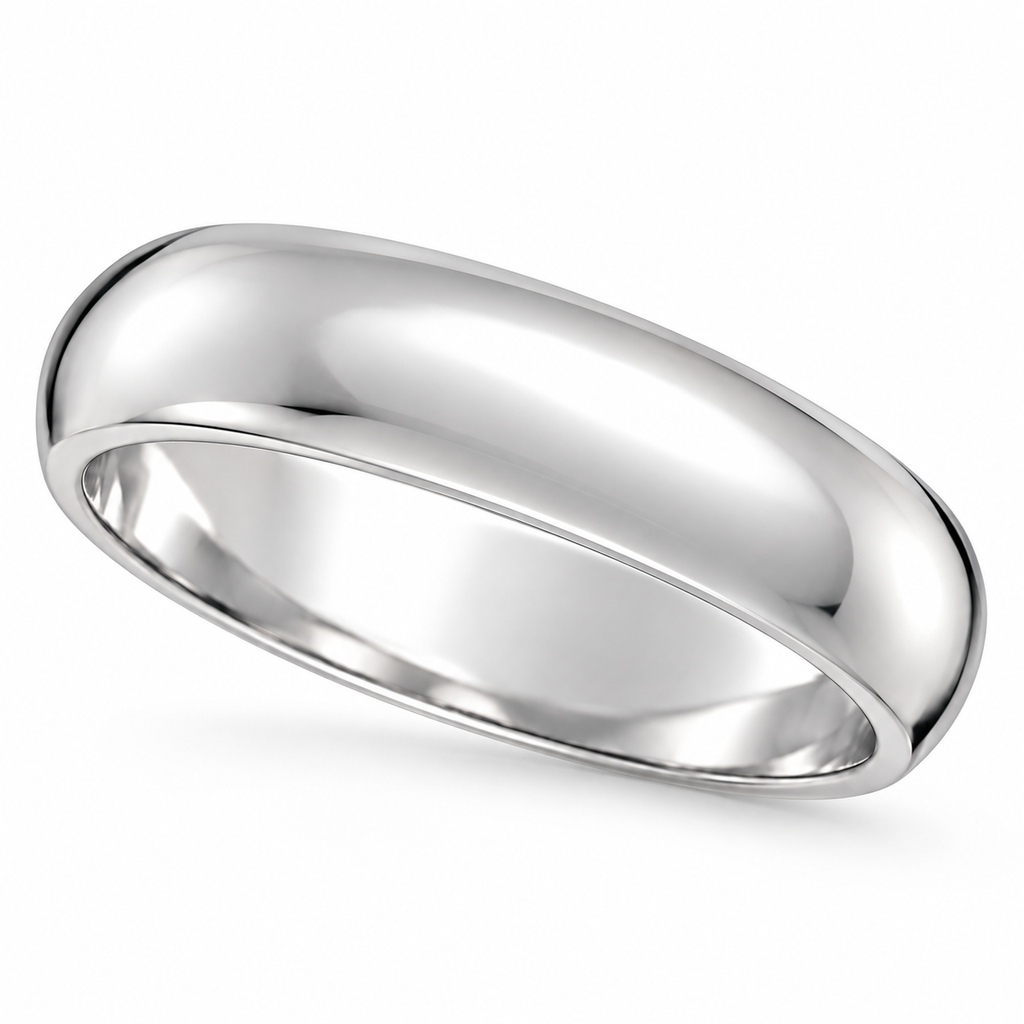 Dome Comfort Fit Wedding Ring Band 18k White Gold (5mm) — premium angled product view on white