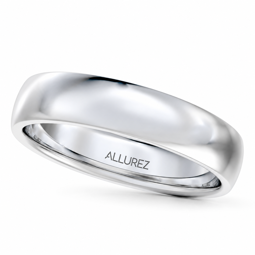 Dome Comfort Fit Wedding Ring Band 14k White Gold (4mm) - Angled product view on white