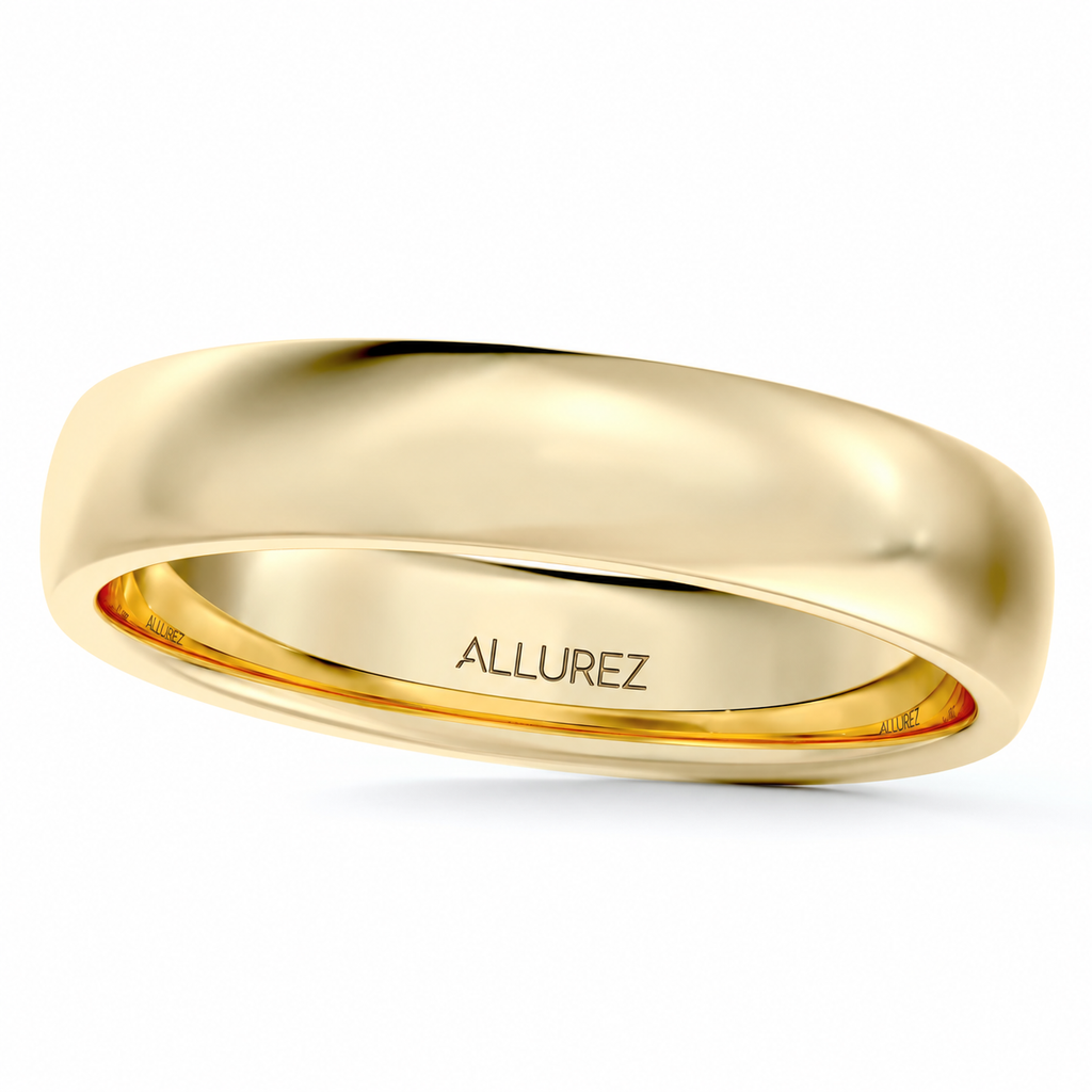 Dome Comfort Fit Wedding Ring Band 14k Yellow Gold (4mm) — Angled product view on white