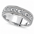 Antique Style Handmade Wedding Band in 14k White Gold (7.5mm)