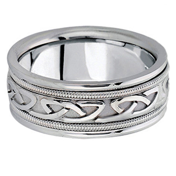 8mm 14k white gold Celtic wedding band front view