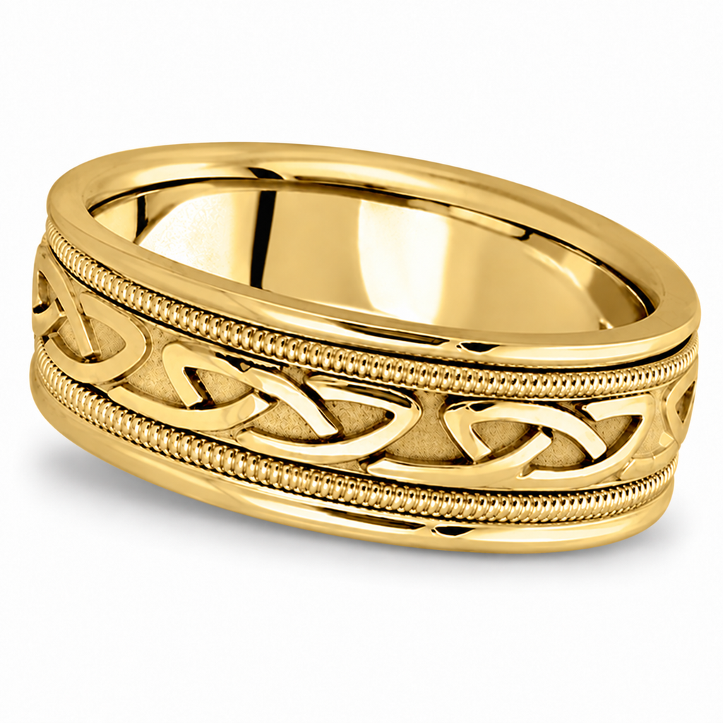Hand Made Celtic Wedding Band in 14k Yellow Gold (8mm) — hero