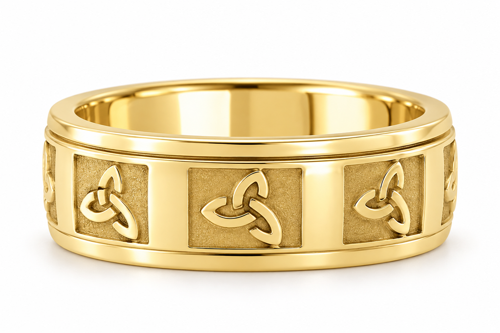 UB429 10mm yellow gold Celtic wedding band horizontal view