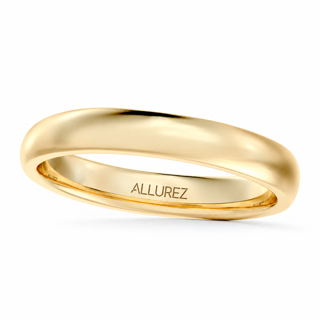 Dome Comfort Fit Wedding Ring Band 14k Yellow Gold (3mm) — Angled product view on white