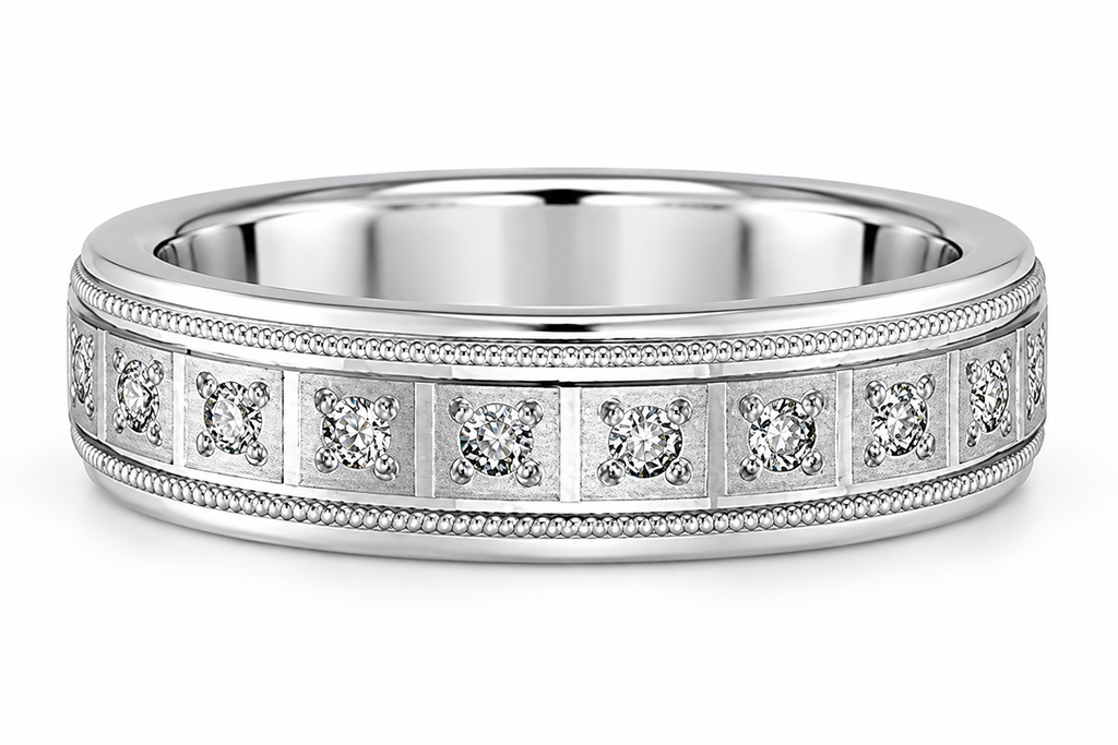 Palladium pave diamond wedding band horizontal alternate view