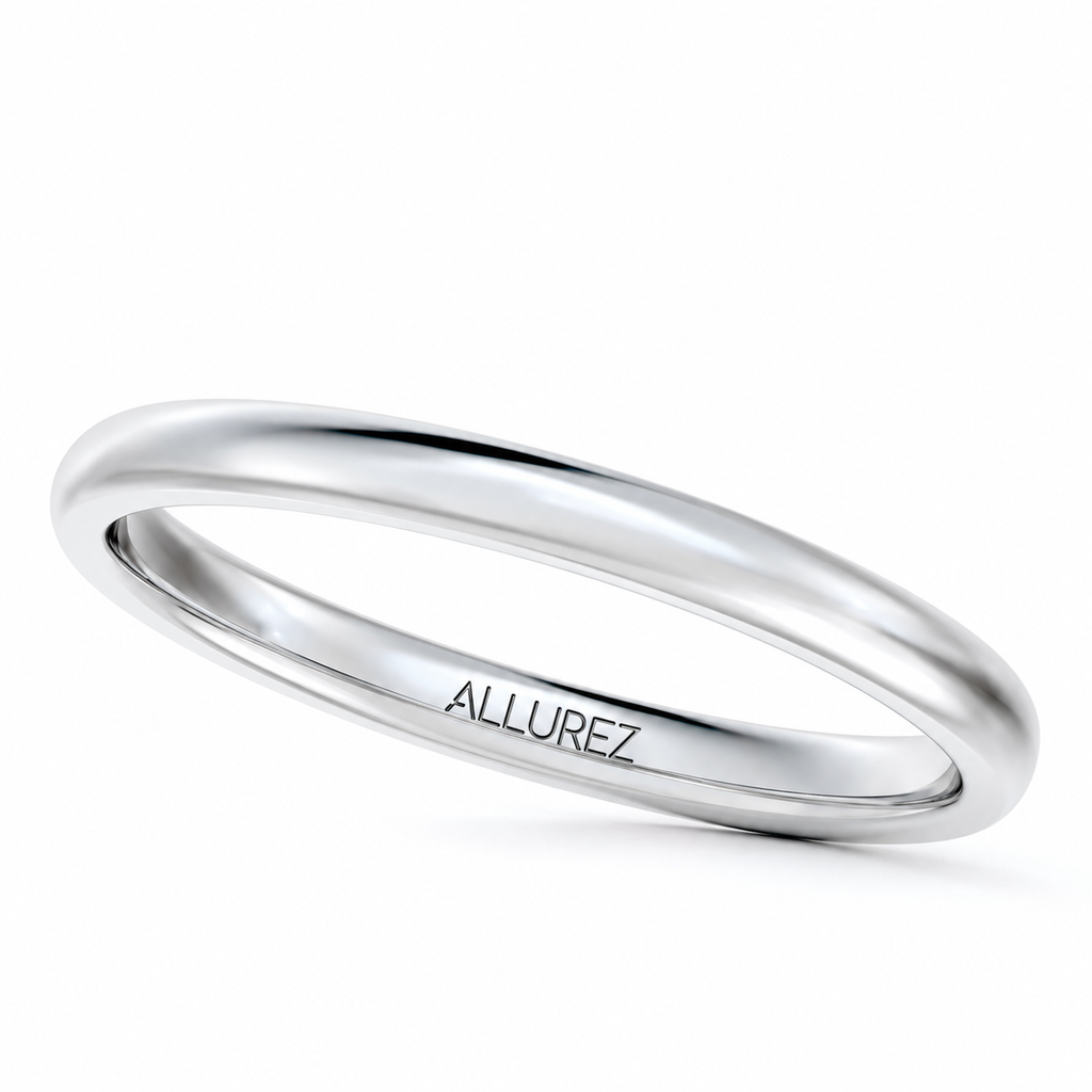Dome Comfort Fit Wedding Ring Band 14k White Gold (2mm) — Angled product view on white