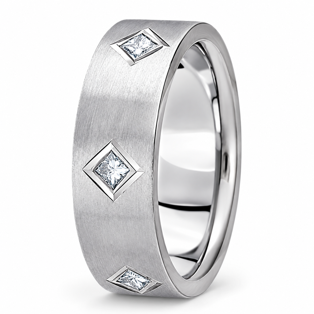 Platinum princess-cut diamond wedding band upright alternate view