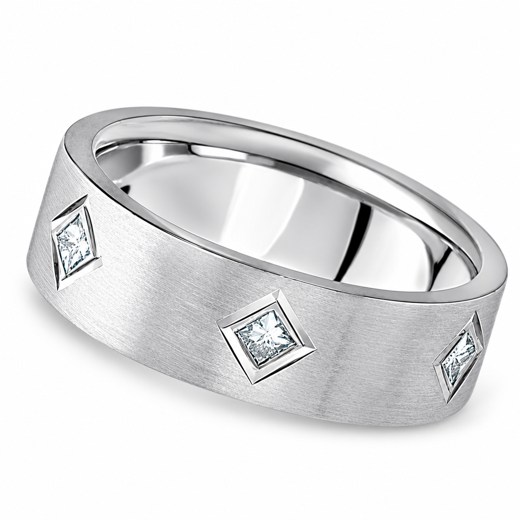 Princess-cut diamond 7mm platinum wedding band hero